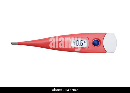 Clinical thermometer, red, digital display 40.6 degrees,