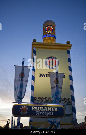 Germany, Bavaria, Munich, Oktoberfest, Paulaner fixed tent, detail, dusk, Stock Photo