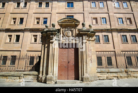 Gate at the Pontifical University or Universidad Pontifica in the historic center of Salamanca, Spain Stock Photo