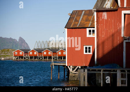 Norway, northern country, Vagan, Svolvaer, tourist accommodation, huts, Rorbuer, Stock Photo