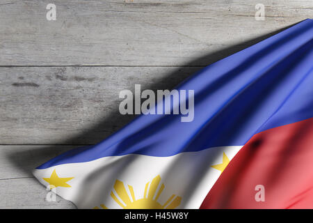 3d rendering of a Republic of the Philippines flag on wooden background Stock Photo