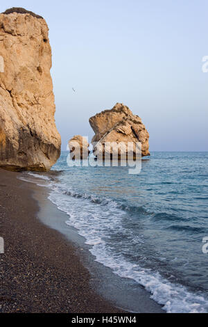 Cyprus, Paphos, Petra tou Romiou, Aphroditefelsen, sea, evening light, Stock Photo