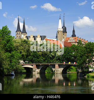 Germany, Saxony-Anhalt, Merseburg, cathedral, castle, bridge, river Saale, Stock Photo