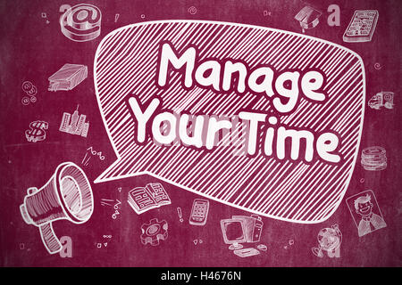 Manage Your Time - Doodle Illustration on Red Chalkboard. Stock Photo