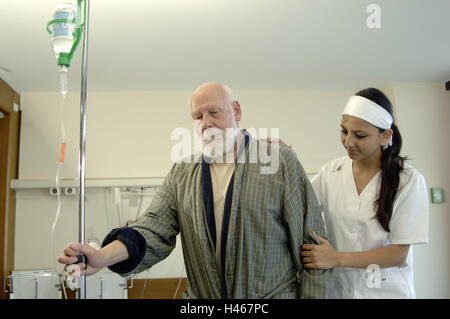 Hospital, patient, drip stand, nurse, help, support, Stock Photo