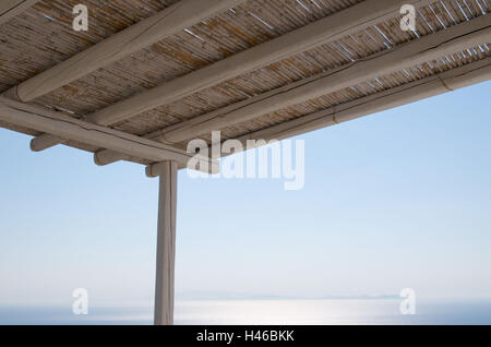 Roofing, sunscreen, sky, sea, islands, Antiparos and Paros, island Sifnos, the Cyclades, Greece, Stock Photo