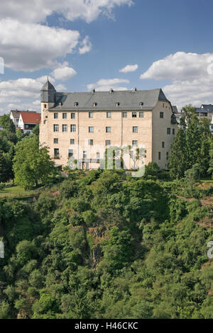 Germany, Hessen, Runkel in the Lahn, castle Schadeck, castle, castle Trutz, outside, Schadeck, Runkel, sunshine, Stock Photo