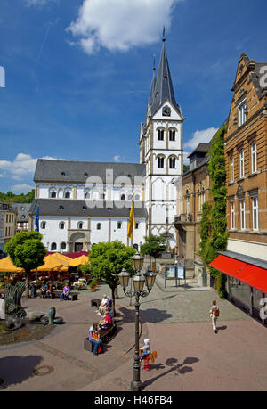 Germany, Rhineland-Palatinate, the Rhine, Boppard, market square, Saint Severus church, Stock Photo