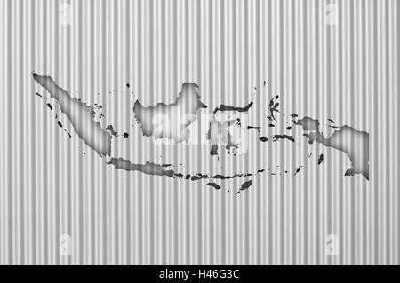 Map of Indonesia on corrugated iron Stock Photo