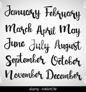 Months of the year handwritten lettering set Stock Vector
