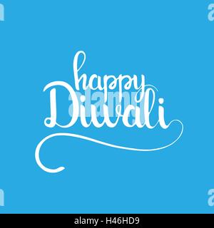 Happy Diwali handwritten lettering. Modern vector calligraphy over light blue background for your greeting card design Stock Vector