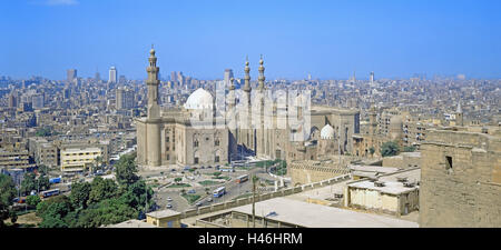 Egypt, Cairo, town overview, sultan's Hassan mosque, Rifai mosque, town, overview, mosques, buildings, structures, faith, religion, minarets, mosque towers, towers, Islam, places interest, tourism, panorama, Stock Photo