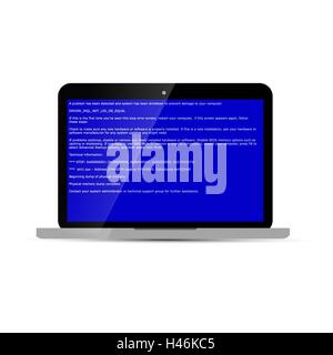 Laptop with BSOD error isolated on white Stock Vector