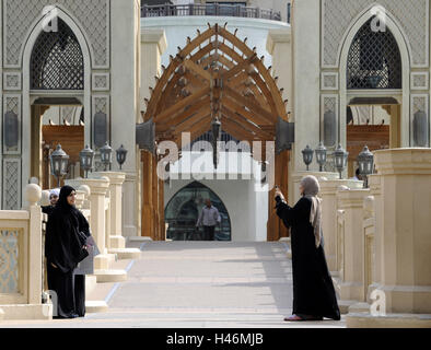 Women, bridge, gate, Dubai, United Arab Emirates, Stock Photo