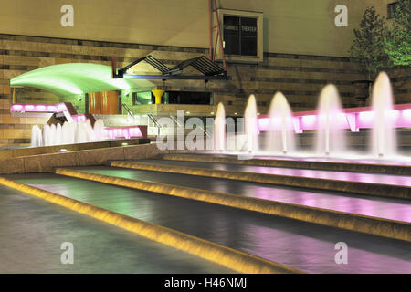 Germany, Baden-Wurttemberg, Stuttgart, new state gallery, input range, jets, evening, outside, education, culture, lights, water fountains, architecture, architectural style, well, building, art, modern, brightly, Pureline, illuminateds, state capital, ev Stock Photo