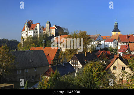 Germany, Saxony, Elbe Sandstone Mountains, Hohnstein, castle and town, Stock Photo