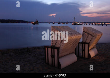 Berlin, Wannsee, beach swimming area, dusk, Stock Photo