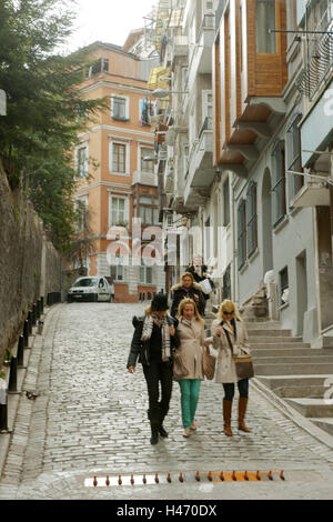 Turkey, Istanbul, Beyoglu, lane with typical Old Town houses, Stock Photo