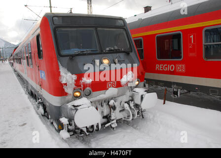 Railway station, train, winter, snowbound, Stock Photo