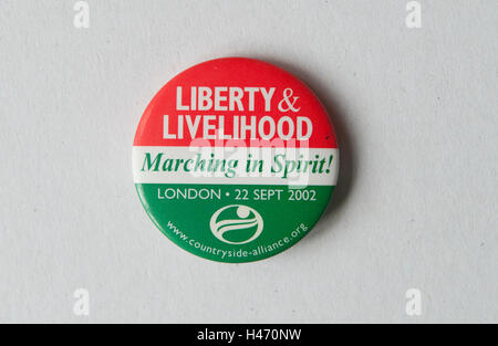 Liberty & Livelihood Marching in Spirit Countryside Alliance march, pin button badge. London 22 Sept 2002 2000s UK England HOMER SYKES Stock Photo