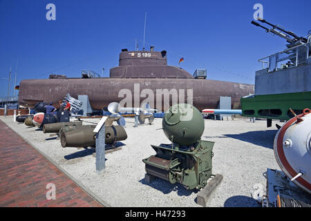 Germany, Wilhelmshaven, submarine U10, German naval museum on the south beach Wilhelmshaven, Stock Photo