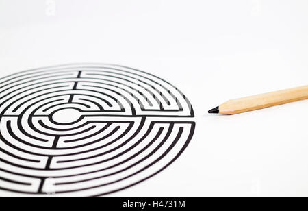 Drawn labyrinth in white background. Stock Photo