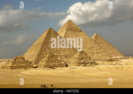 Egypt, Cairo, Gizeh, pyramids, queen's pyramids, Chephren pyramid, Cheops pyramid, Mykerinos pyramid, Stock Photo