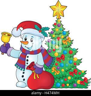 Snowman and Christmas tree vector illustration Stock Vector Image & Art ...