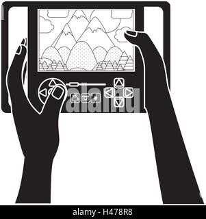 silhouette screen remote control for drones with hands Stock Vector