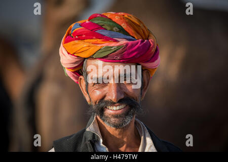 Portrait of a Rajasthani and with a turban, Pushkar, Rajasthan, India Stock Photo