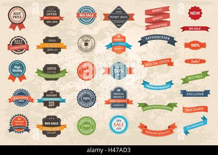 Set of vintage Labels, Ribbons, Sticker and Badges design elements. Stock Vector