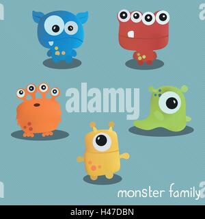 Set with five monsters. Print for Halloween. Stock Vector
