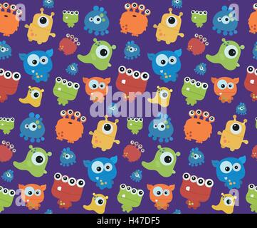 Seamless pattern with monsters. Print for Halloween. Stock Vector