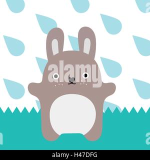 Gray monster. Little rabbit in rain time Stock Vector