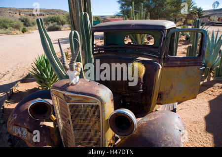 Africa, Namibia, Fish River canyon, Canon Roadhouse, scrap vehicle, Stock Photo