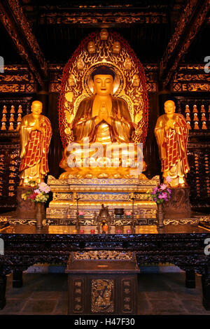 China, Xi'an, wild goose's pagoda, inside, Buddha-Statue, Stock Photo