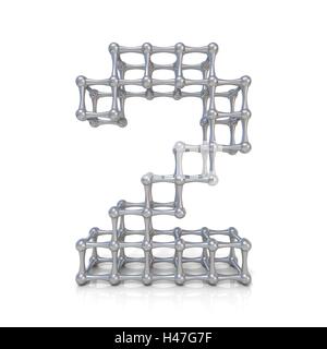 Metal lattice digit number TWO 2 3D render illustration isolated on white background Stock Photo