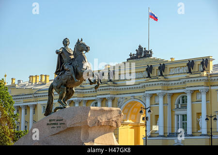Bronze horsman - statue of Peter the Great on Senate square in St. Petersburg Stock Photo