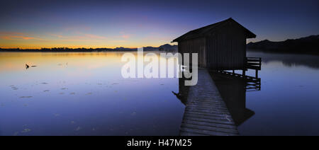 Germany, Bavaria, Lake Chiemsee, sunrise near Schafwaschen, Stock Photo