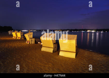 Berlin, Wannsee, beach swimming area, dusk, Stock Photo