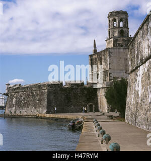 Mexico, Veracruz, Veracruz Llave, fortress San Juan de Ulua, Central America, Latin America, town, place of interest, harbour, water, sea, fortress plant, military defensive wall, defensive wall, building, architecture, historically, outside, deserted, boot, Stock Photo