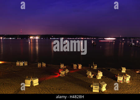 Berlin, Wannsee, beach swimming area, dusk, Stock Photo