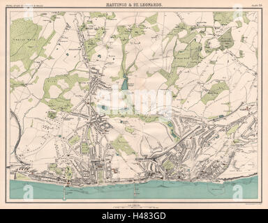 HASTINGS & ST. LEONARDS antique town city plans. BARTHOLOMEW 1898 old map Stock Photo