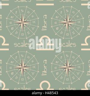 Astrology sign Scales. Seamless pattern Stock Vector