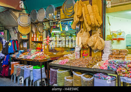 The market stall in Muslim Quarter offers many kinds of sweets, spices and household goods, Jerusalem Israel Stock Photo