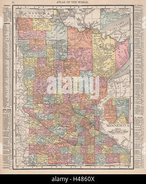 Minnesota state map. Counties. Minneapolis-St. Paul. RAND MCNALLY 1912 old