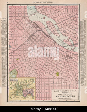 Minneapolis town city map plan. Minnesota. RAND MCNALLY 1912 old antique Stock Photo