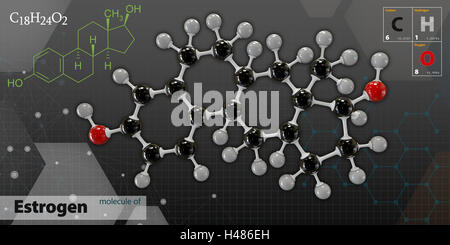 3d Illustration of Estrogen Molecule isolated dark background Stock Photo