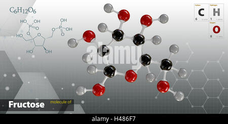 3d Illustration of Fructose Molecule isolated gray background Stock Photo