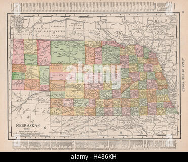 Nebraska state map showing counties. RAND MCNALLY 1912 old antique chart Stock Photo